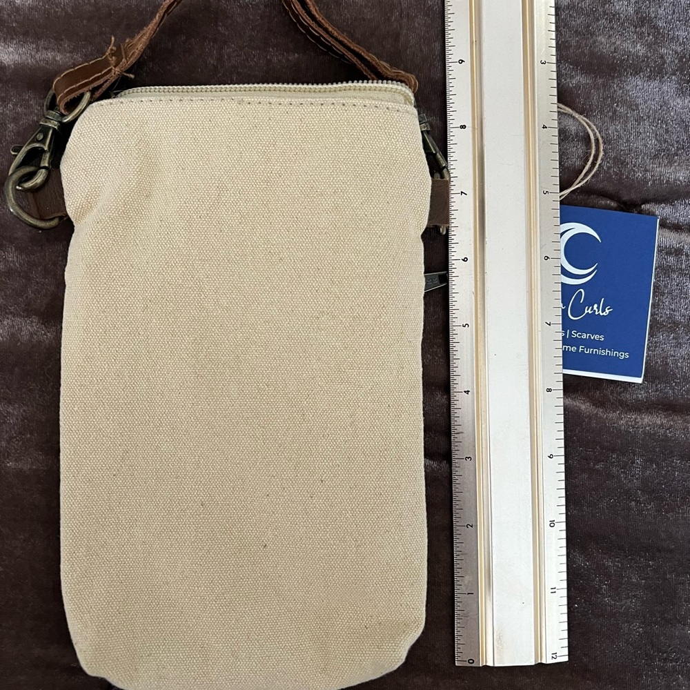 Beige and Brown Canvas Crossbody Bag - Picture 2 of 3